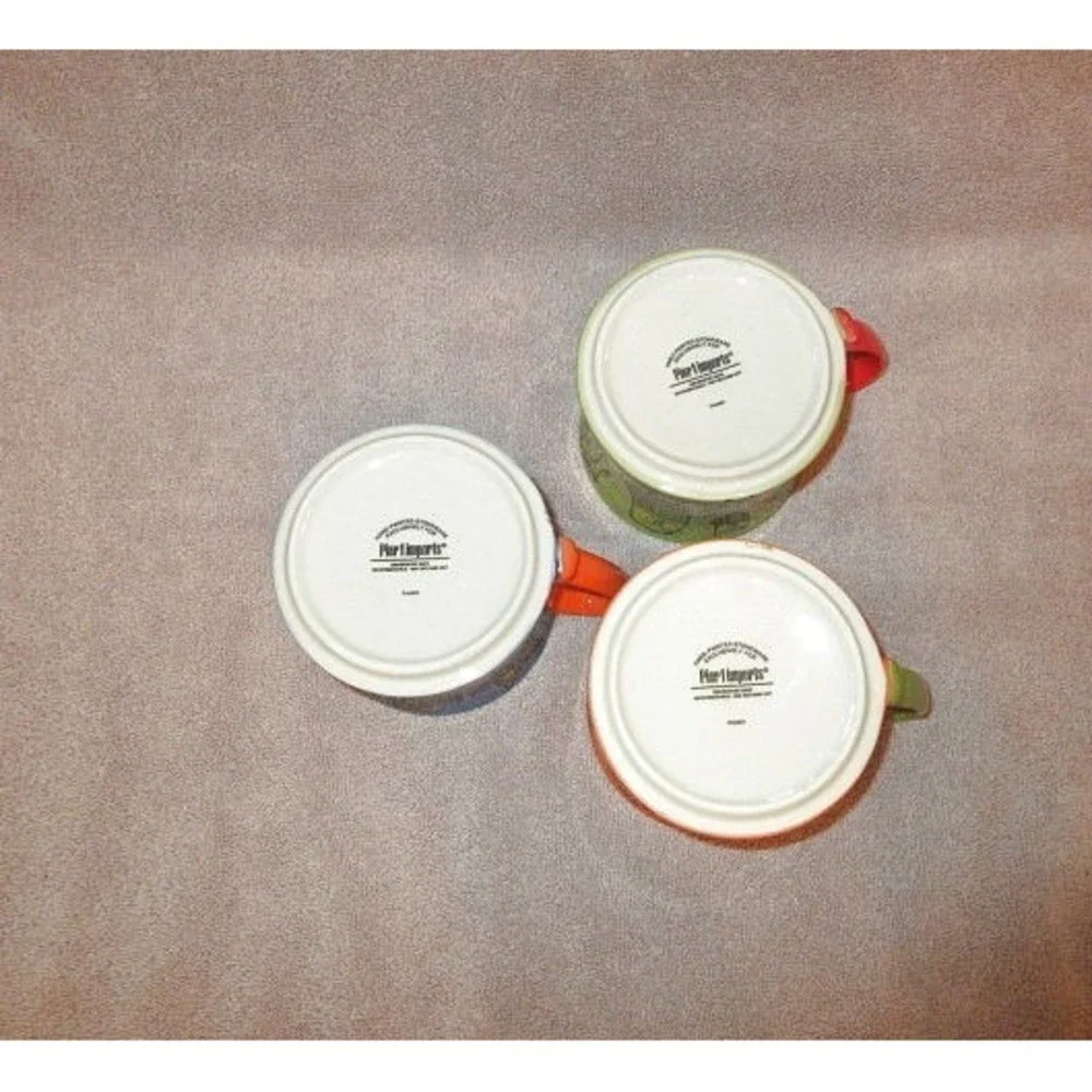 Pier 1 Imports Stacking Stoneware Mugs Set Of 3 Hand Painted Whimsical Bird Owl